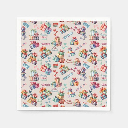 Serviette En Papier Eid Mubarak Napkins – Colourful Gift Boxes (Devant)