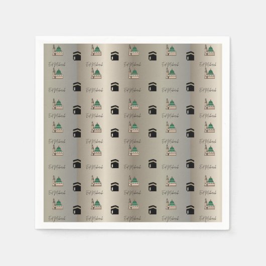 Serviette En Papier Eid Mubarak Napkins – Gold Kaaba & Masjid Nabawi (Devant)