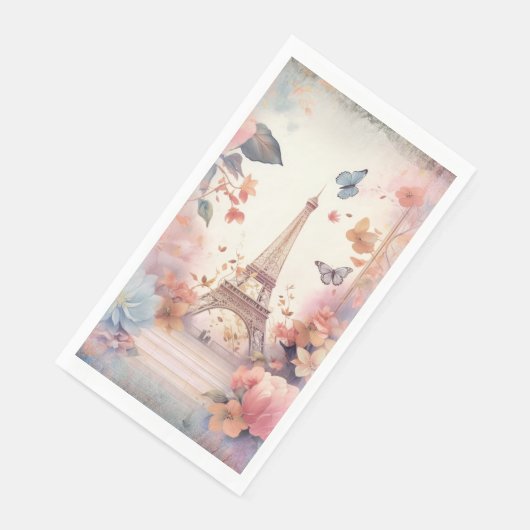 Serviette En Papier Eiffel Tower Butterflies and Flowers (Coin)