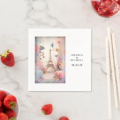 Serviette En Papier Eiffel Tower Butterflies and Flowers Wedding (En situation)