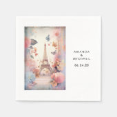 Serviette En Papier Eiffel Tower Butterflies and Flowers Wedding (Devant)