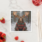 Serviette En Papier Élan portant un pull de Noël laid (En situation)