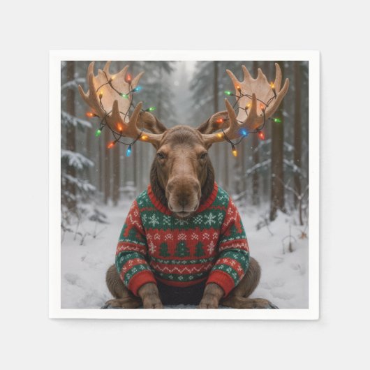 Serviette En Papier Élan portant un pull de Noël laid (Devant)