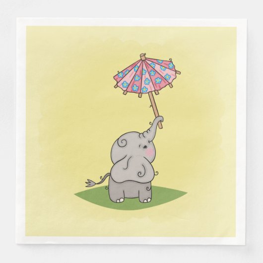 Serviette En Papier Elefante bebé segurando um pequeno guarda-chuva (Devant)