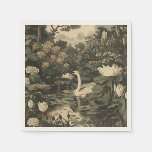 Serviette En Papier Elégance botanique - Cygne dans la forêt (Devant)