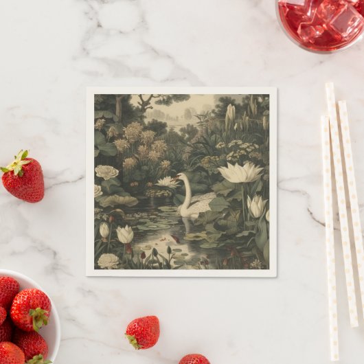 Serviette En Papier Elégance botanique - Cygne dans la forêt (En situation)