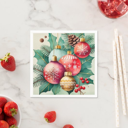 Serviette En Papier Élégance de Noël en aquarelle (En situation)