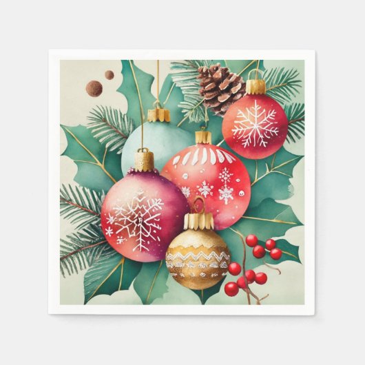 Serviette En Papier Élégance de Noël en aquarelle (Devant)