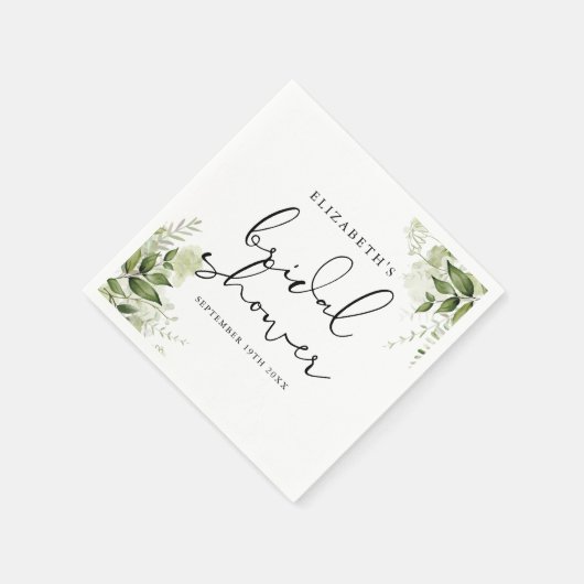 Serviette En Papier Élégance de verdure rustique mariage script (Coin)