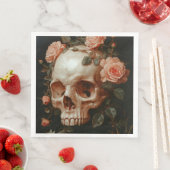 Serviette En Papier Élégance éffrayante : Crâne gothique et Rose (En situation)
