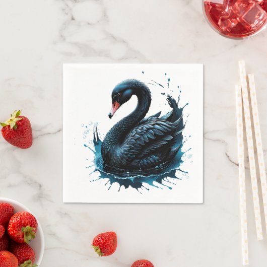 Serviette En Papier Élégance en mouvement, cygne noir (En situation)