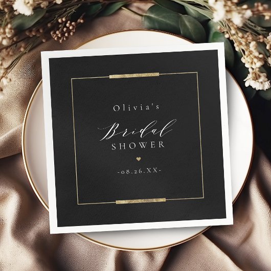 Serviette En Papier Élégance encadrée Noir Simple Mariage Moderne