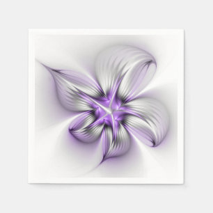 Serviette En Papier Élégance florale Art fractal violet abstrait moder