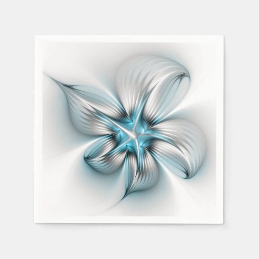 Serviette En Papier Élégance florale Art moderne Abstrait bleu fractal (Devant)