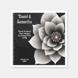 Serviette En Papier Élégance intemporelle : Mariage en fleurs noir et