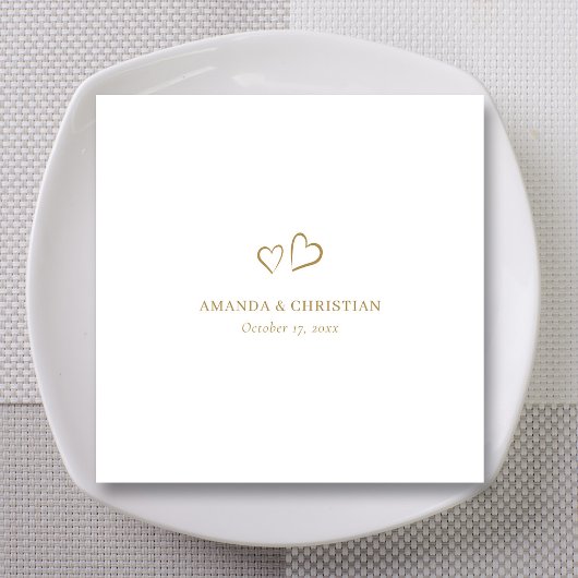 Serviette En Papier Elégance moderne : Mariage de coeur d'or personnal