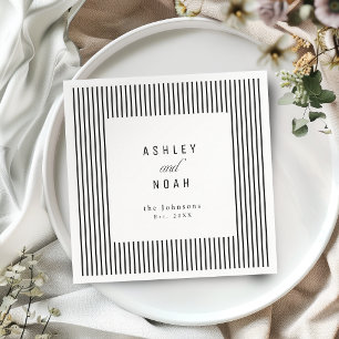 Serviette En Papier Élégance rayée noir et blanc Mariage classe