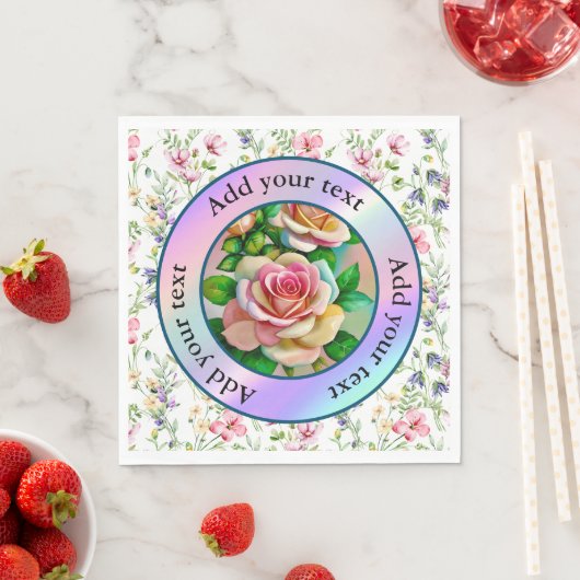 Serviette En Papier Elégance Rose rose et jaune Aquarelle Pastel (En situation)