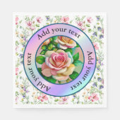 Serviette En Papier Elégance Rose rose et jaune Aquarelle Pastel (Devant)