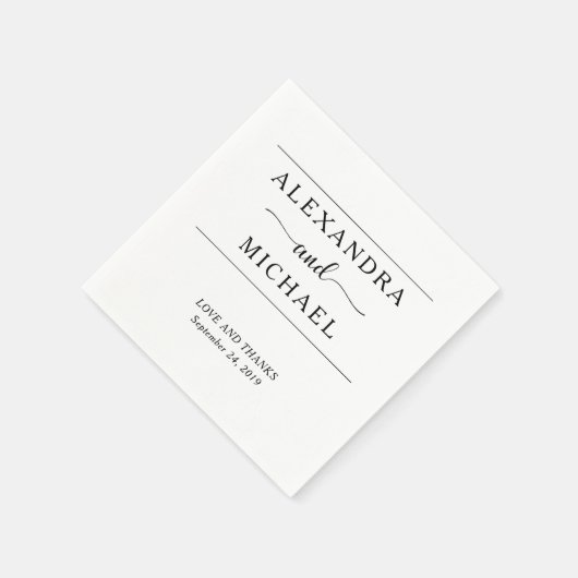 Serviette En Papier Élégance simple | Mariage noir et blanc minimal (Coin)