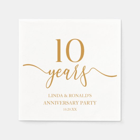 Serviette En Papier Élégant 10e anniversaire de Mariage de Champagne (Devant)