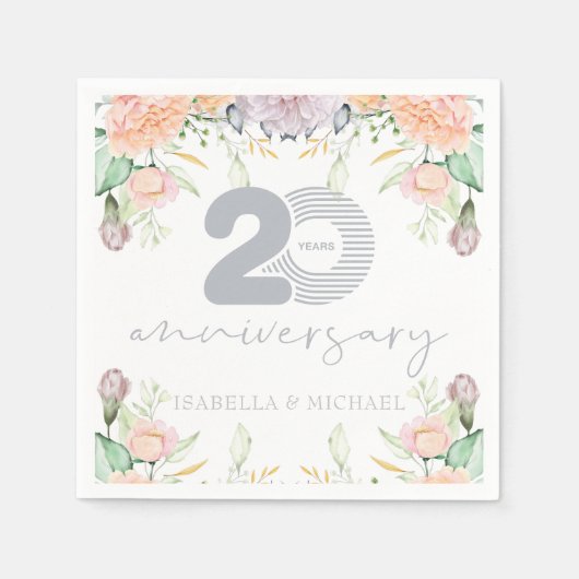 Serviette En Papier Élégant 20e anniversaire de Mariage (Devant)