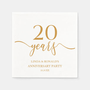 Serviette En Papier Élégant 20e anniversaire de Mariage Champagne