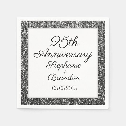 Serviette En Papier Élégant 25e anniversaire Mariage d'argent moderne (Devant)