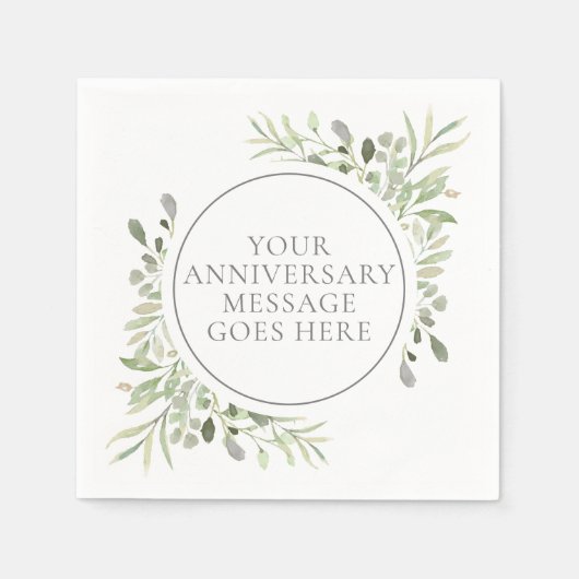 Serviette En Papier Élégant 25e anniversaire Mariage d'argent verdure (Devant)