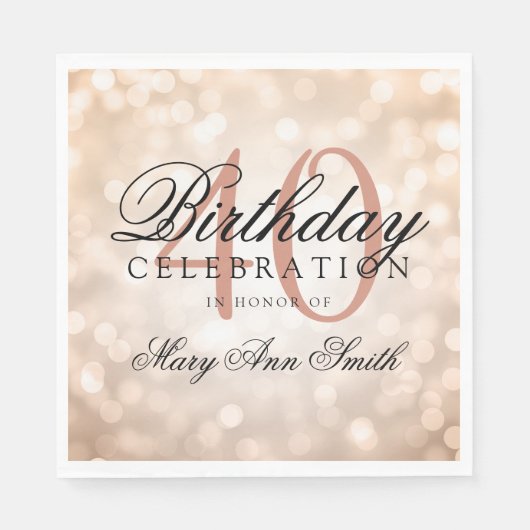 Serviette En Papier Elégant 40e anniversaire Rose Gold Parties scintil (Devant)