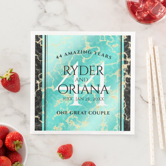 Serviette En Papier Élégant 44ème anniversaire de Mariage turquoise (En situation)