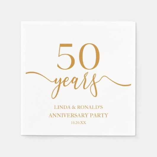 Serviette En Papier Élégant 50e anniversaire de Mariage Champagne (Devant)