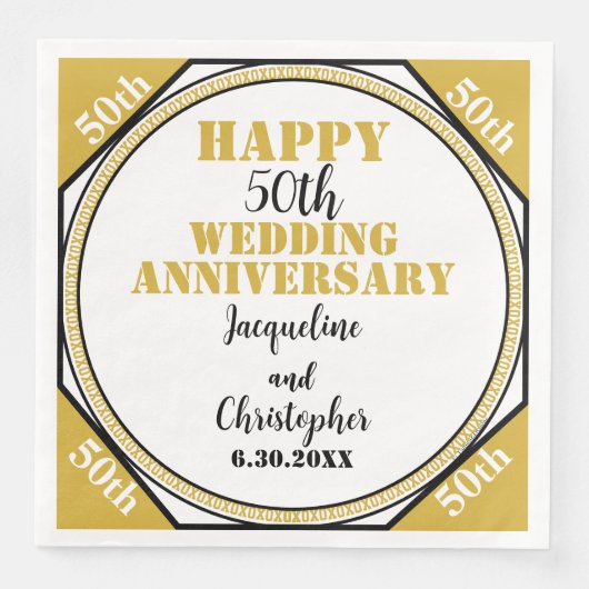 Serviette En Papier Élégant 50e anniversaire de Mariage d'or (Devant)