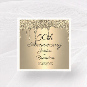 Serviette En Papier Élégant 50e Anniversaire Mariage d'or Couple