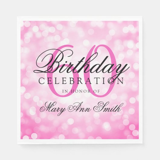 Serviette En Papier Élégant 60e anniversaire de fête Lumières Parties  (Devant)
