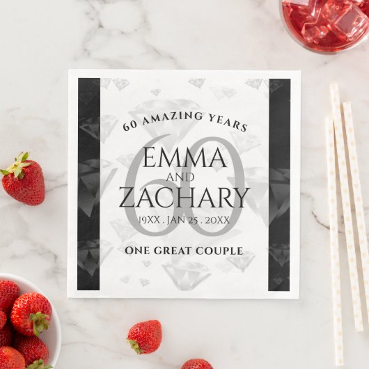 Serviette En Papier Élégant 60e anniversaire de Mariage de diamant (En situation)