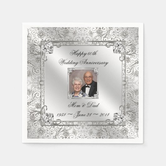 Serviette En Papier Élégant 60e anniversaire Mariage papier Napkin (Devant)