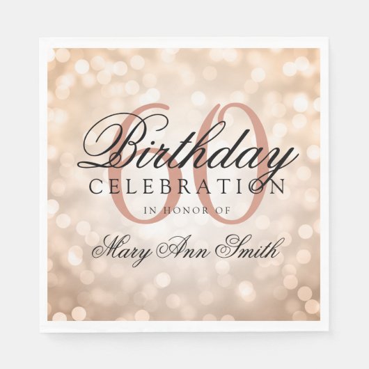 Serviette En Papier Élégant 60e anniversaire Rose Gold Parties scintil (Devant)