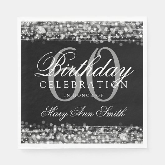 Serviette En Papier Élégant 60e anniversaire Silver Bokeh éclat (Devant)