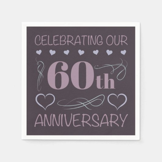 Serviette En Papier Élégant 60ème anniversaire de Mariage violet (Devant)