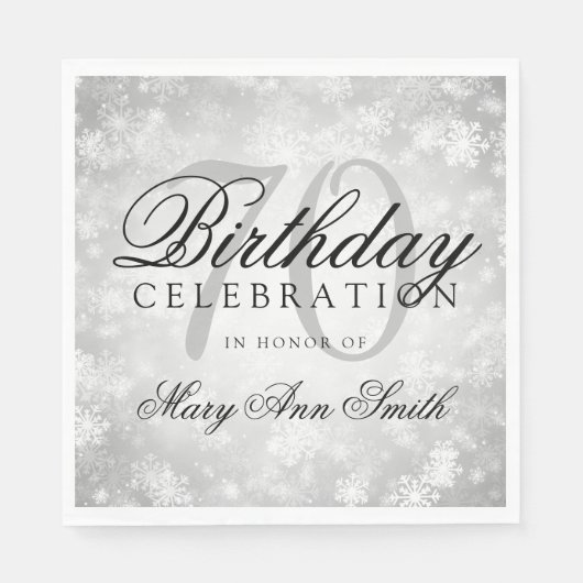 Serviette En Papier Elégant 70e anniversaire Silver Winter Wonderland (Devant)