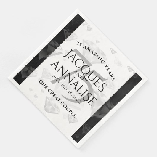 Serviette En Papier Élégant 75e anniversaire de Mariage de diamant (Coin)