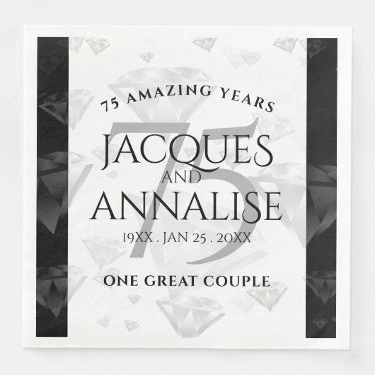 Serviette En Papier Élégant 75e anniversaire de Mariage de diamant (Devant)