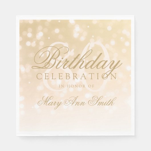 Serviette En Papier Élégant 80e anniversaire Gold Bokeh éclats (Devant)