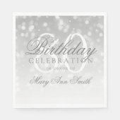 Serviette En Papier Élégant 80e anniversaire Silver Bokeh éclat (Devant)