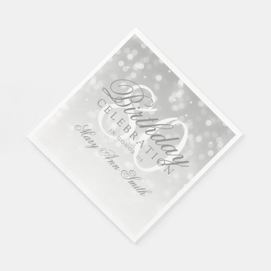 Serviette En Papier Élégant 80e anniversaire Silver Bokeh éclat (Coin)