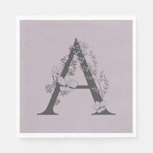Serviette En Papier Élégant A Bohème Floral Monogramme Initiale Lilas 