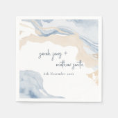 Serviette En Papier Elégant Abstrait Bleu Beige Côte Plage Mariage (Devant)