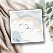 Serviette En Papier Elégant Abstrait Bleu Beige Côte Plage Mariage