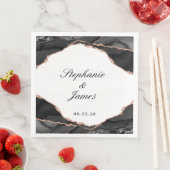Serviette En Papier Élégant Agate noir blanc Rose or Mariage d'huile (En situation)